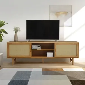 Rack para TV até 85 Polegadas 190cm Pés em Madeira Maciça Rattan CabeCasa MadeiraOriginals Bege Marrom Marrom