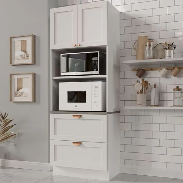 Torre Quente 2 Portas 2 Gavetas 2 Nichos para Forno e Microondas Arizona CabeCasa MadeiraOriginals Branco
