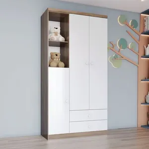 Guarda Roupa 3 Portas 2 Gavetas 2 Nichos Bala de Menta Cor Flex Rústico/Branco