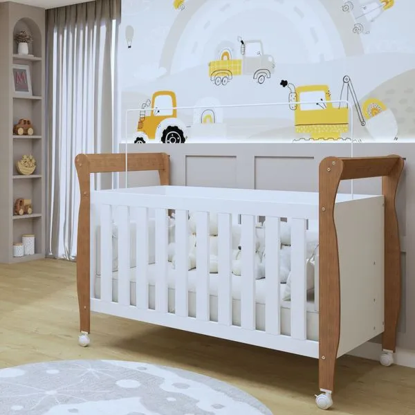 Berço Mini Cama 100% MDF com Colchão Slim Branco/Madeirado Ypê