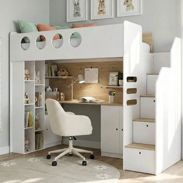 Cama Alta Office com Armários Baixos Star Maker Casatema Branco/Itapoã