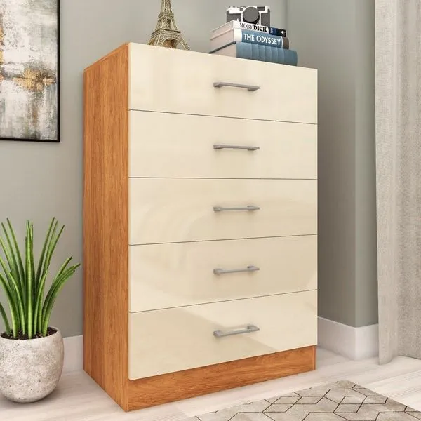 Cômoda para Quarto 5 Gavetas Aruba Cinamomo/Off White