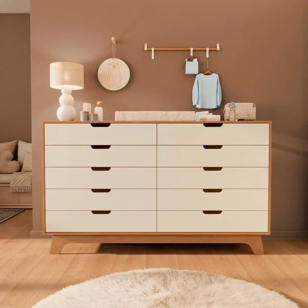 Cômoda para Quarto Infantil 10 Gavetas 100% Mdf Alice Yescasa Off White / Castanho