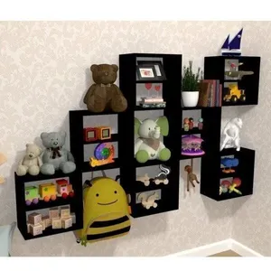 Kit 7 Nichos Cubo com 1 Prateleira Lema Kit Cubos Baby Preto