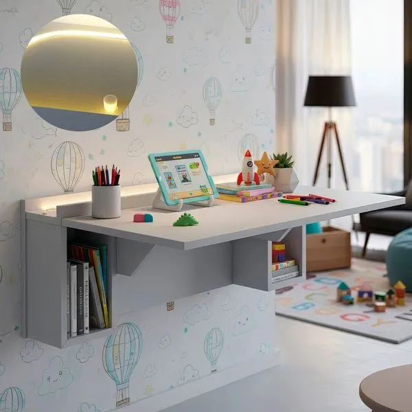 Mesa Dobrável com Nichos com Led Neon Quente 78,5cm Branco Branco