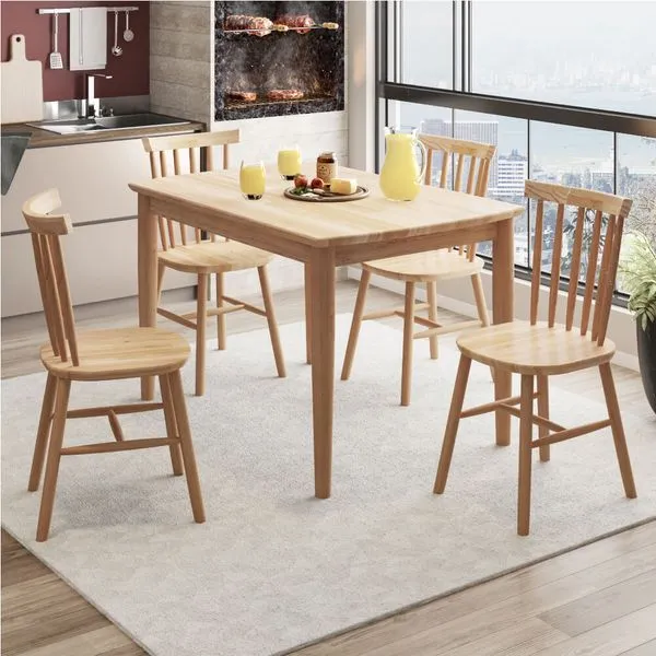 Conjunto de Mesa Milena com 4 Cadeiras Madeira Uva Japão-Natural