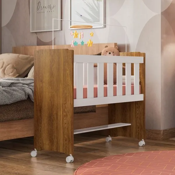 Mini Berço 100% MDF com Rodízios Yescasa Branco/Ypê