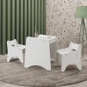 Conjunto Infantil 3 Pecas 1 Mesa 2 Cadeiras Com Regulagem Branco
