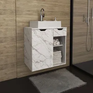 Gabinete Suspenso para Banheiro 60cm Mármore Branco