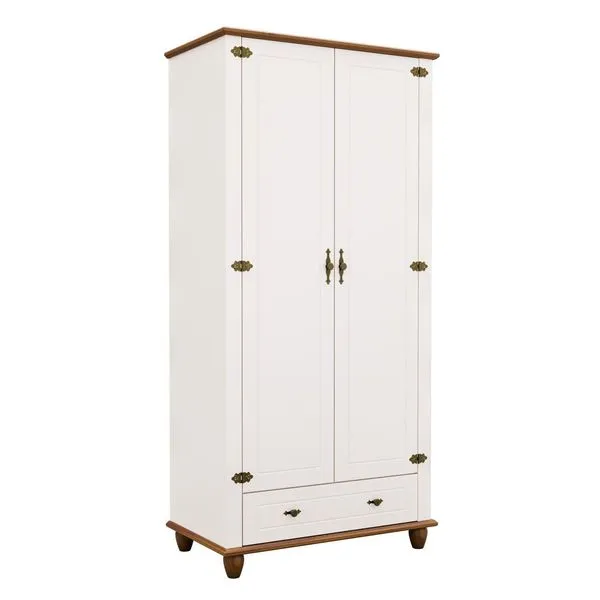 Guarda-roupa Infantil 2 Portas 1 Gaveta Joy Off White/Nogueira
