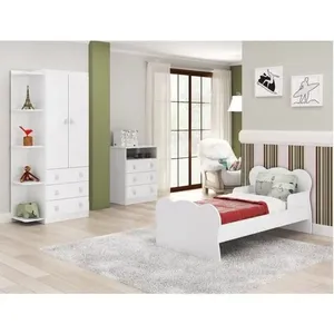 Quarto Infantil Guarda Roupa 2 Portas 3 Gavetas Cômoda 3 Gavetas 1 Nicho Mini Cama Branco