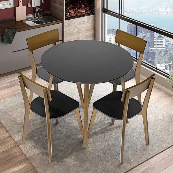 Conjunto Millano com Mesa e 4 Cadeiras Imbuia/Preto - Casatema