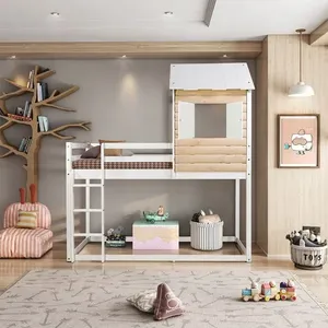 Cama Alta Infantil Club House Wood Casatema Branco/Natural