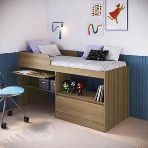 Cama Alta Multifuncional Solteiro Infantil/Juvenil com Estação De Trabalho 80 Jacarta Mel