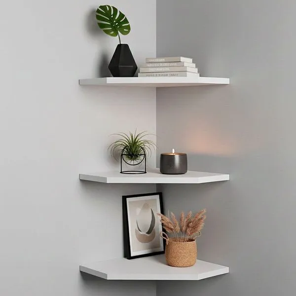 Kit 3 Prateleiras de Canto para Quarto Branco Branco