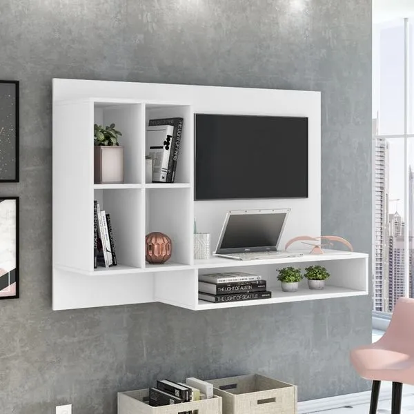 Bancada de Estudo Suspensa Show com Painel para TV - Branco