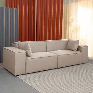Sofá 2 Lugares 260cm Baobá Cabecasa Madeiraoriginals Bege Linho Avelã Linho Avelã