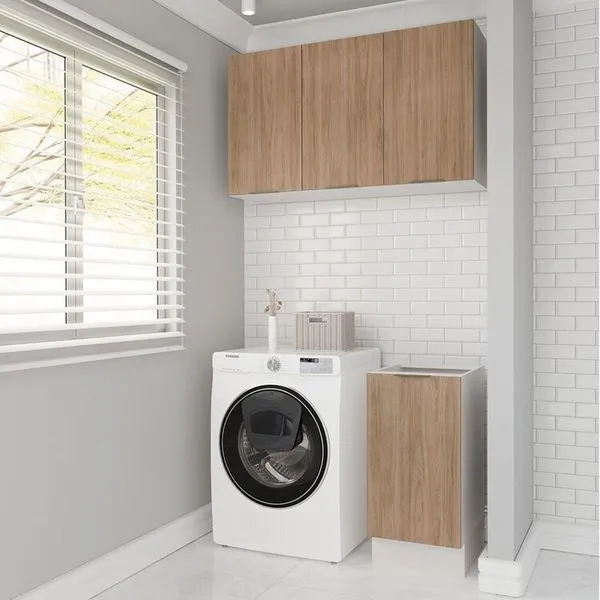 Lavanderia Modulada 2 Peças sem Tampo com Rodapé Ipanema CabeCasa MadeiraOriginals Acácia