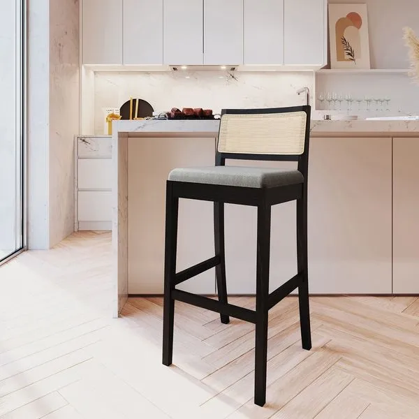 Banqueta com Encosto e Apoio para Pés Tiê CabeCasa MadeiraOriginals Preto/Cinza
