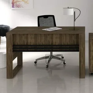 Escrivaninha Mesa Escritório com Ripado ME4146 127cm Nogal E Preto Nogal/Preto