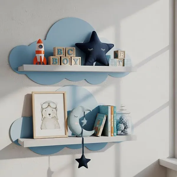Kit 2 Prateleiras para Quarto Infantil Nuvem Branco / Azul