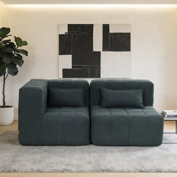 Sofá Modular 2 Lugares com Braço Lateral Easybox Cabecasa Madeiraoriginals Cotelê Verde Escuro Cotelê Verde Escuro