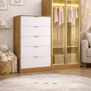 Comoda Infantil 5 Gavetas 2 Portas Reflecta Tauari Ambar/Off White