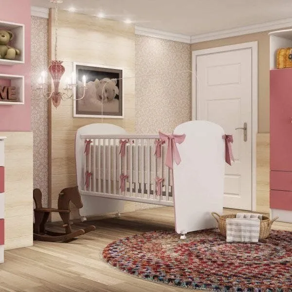 Berço Infantil 6900 Espresso Móveis Branco/Rosa