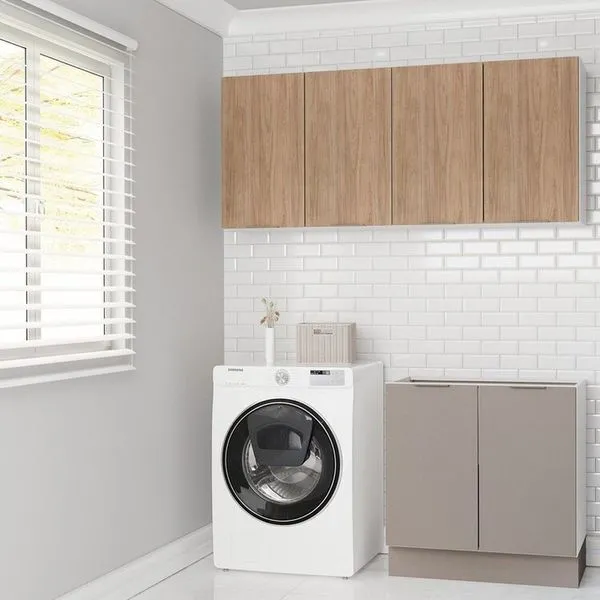 Conjunto Lavanderia Modulada 3 Peças sem Tampo com Rodapé Ipanema CabeCasa MadeiraMadeira Fendi/Acácia