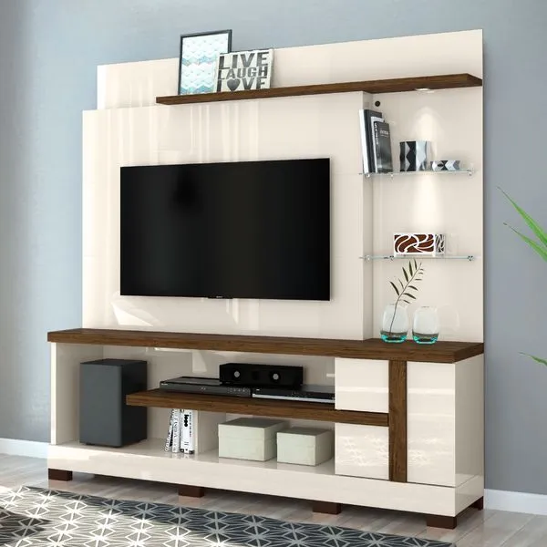 Rack com Painel Alan p/TV de até 55"e Pés - Off White/Savana
