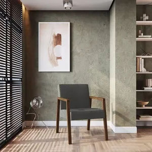Poltrona Decorativa Madeira Maciça Jequitibá Assento com Persintas Slim Cinza/Marrom Cinza/Marrom