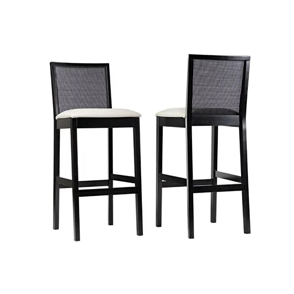 Kit 2 Banquetas Altas Íris com Encosto em Tela e Estofada - Preto/Bege