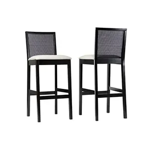 Kit 2 Banquetas Altas Íris com Encosto em Tela e Estofada - Preto/Bege