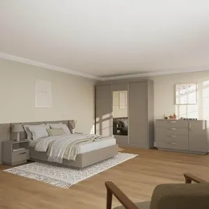 Kit Guarda Roupas 3 Portas, Cama Casal e Complementos de Quarto Araçá CabeCasa MadeiraOriginals Fendi