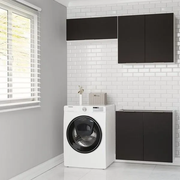 Lavanderia Modulada 3 Peças sem Tampo sem Rodapé Ipanema CabeCasa MadeiraOriginals Grafite Trama