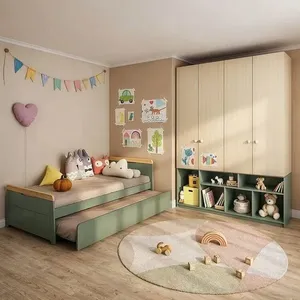Quarto Completo com Guardar-roupa Curió e Bicama Petit Casatema Verde/Mel