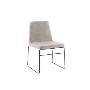 Cadeira para Sala de Jantar Escritório Estofada Linho Base em Aço Paris Preto/Bege
