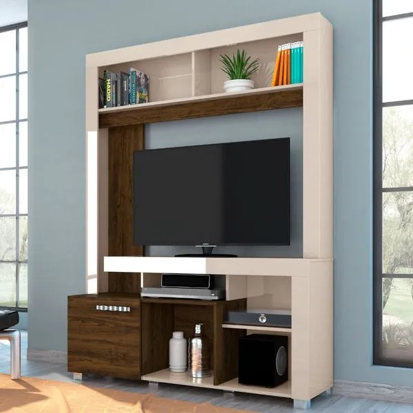 Rack com Painel Flávia p/TV de até 50" - Off White/Savana