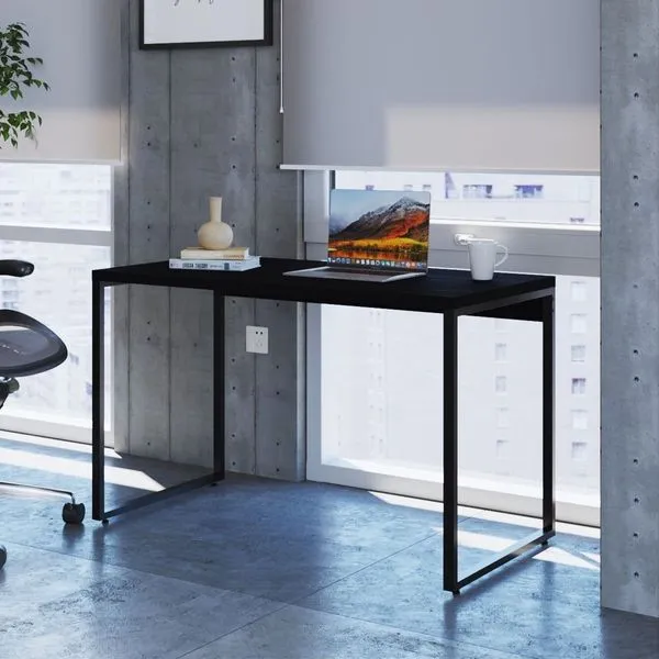 Escrivaninha Mesa Escritório Office Estilo Kuadra Compace 120cm Industrial Yescasa Preto Ônix Preto Onix