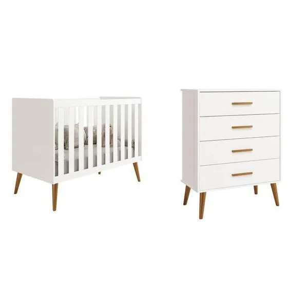Quarto de Bebê Completo com Cômoda 4 Gavetas e Berço Isis Branco