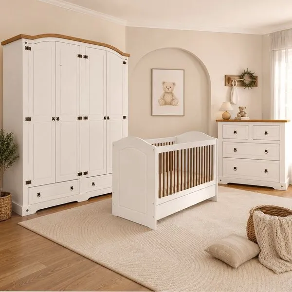 Quarto para Bebê Completo 4 Peças com Cochão Creme/Carvalho