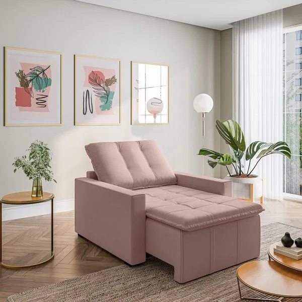 Poltrona Retrátil com Braço Reto Palmeira CabeCasa MadeiraOriginals Rosa