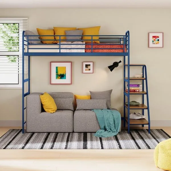 Cama Alta em Ferro Aço Carbono Tubular Teko Casatema Azul / Álamo