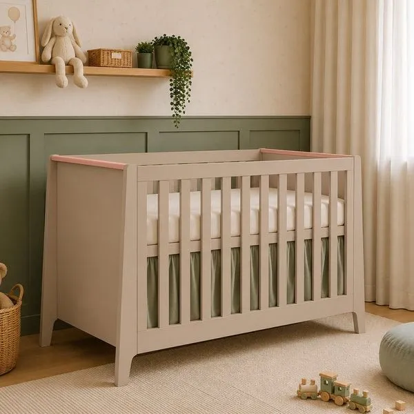 Berço 2 em 100% MDF Cabeceira Reta com Detalhe Theo Areia/Rose
