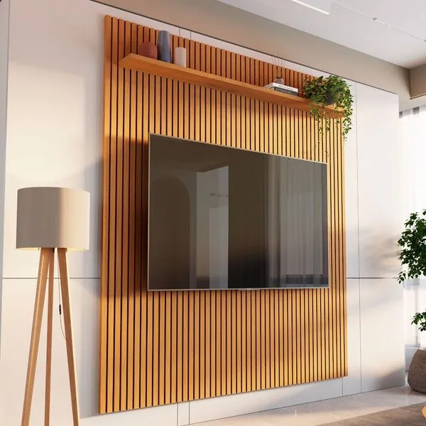 Painel para TV até 72 Polegadas 100% MDF 185,5cmx250cm Aloe CabeCasa MadeiraOriginals Bege Nature Nature
