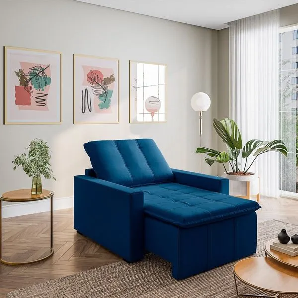 Poltrona Retrátil com Braço Reto Palmeira CabeCasa MadeiraOriginals Azul Azul