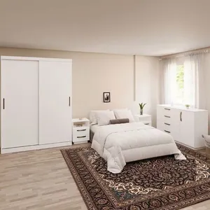 Kit Guarda Roupas 2 Portas, Cômoda e Mesa de Cabeceira Araçá CabeCasa MadeiraOriginals Branco
