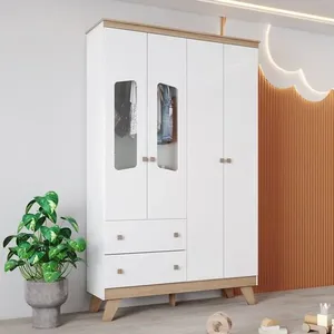 Guarda Roupa Infantil 4 Portas 2 Gavetas Retrô Theo Espresso Móveis Branco/Jequitibá HP