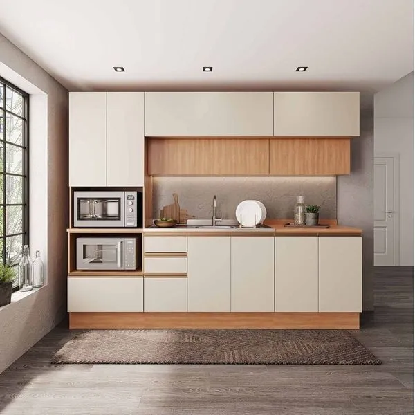 Cozinha Modulada 5 Peças com Armários Balcões e Torre Quente Aroeira Cabecasa Madeiramadeira Cinza Sereno