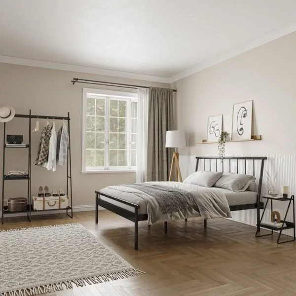 Conjunto Cama Queen 2 Mesa de Cabeceira e Arara de Roupas em Aço Begônia CabeCasa MadeiraOriginals Preto Metálico